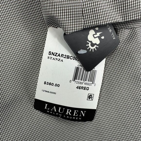 Lauren Ralph Lauren Mens Stanza Classic Fit Puppytooth Rain Coat Cream Brown 46R - Picture 4 of 6